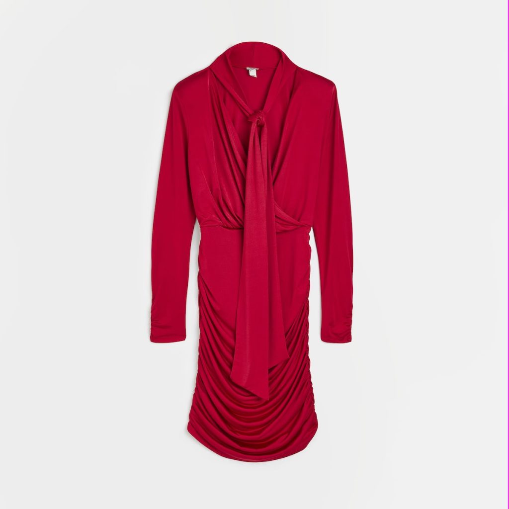 Red satin wrap dress, £39, riverisland.com